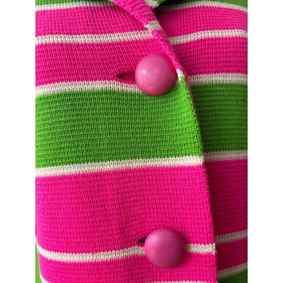 Vintage 1960s Neon Striped Wool Italian Knit Sweater Coat - Picture 4 of 8